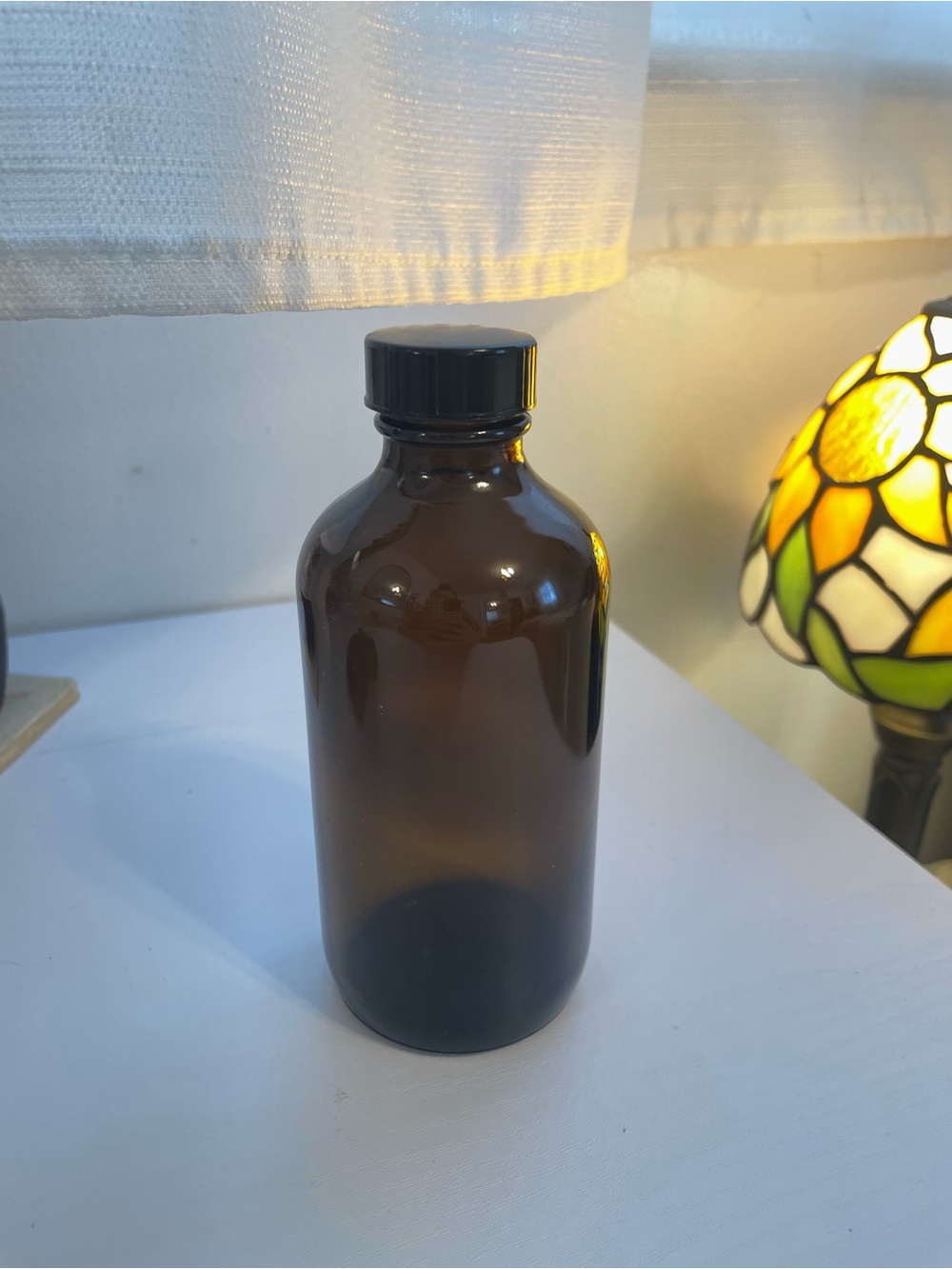 Amber Glass Boston Round Bottle with Black Cap Apothecary Bottle